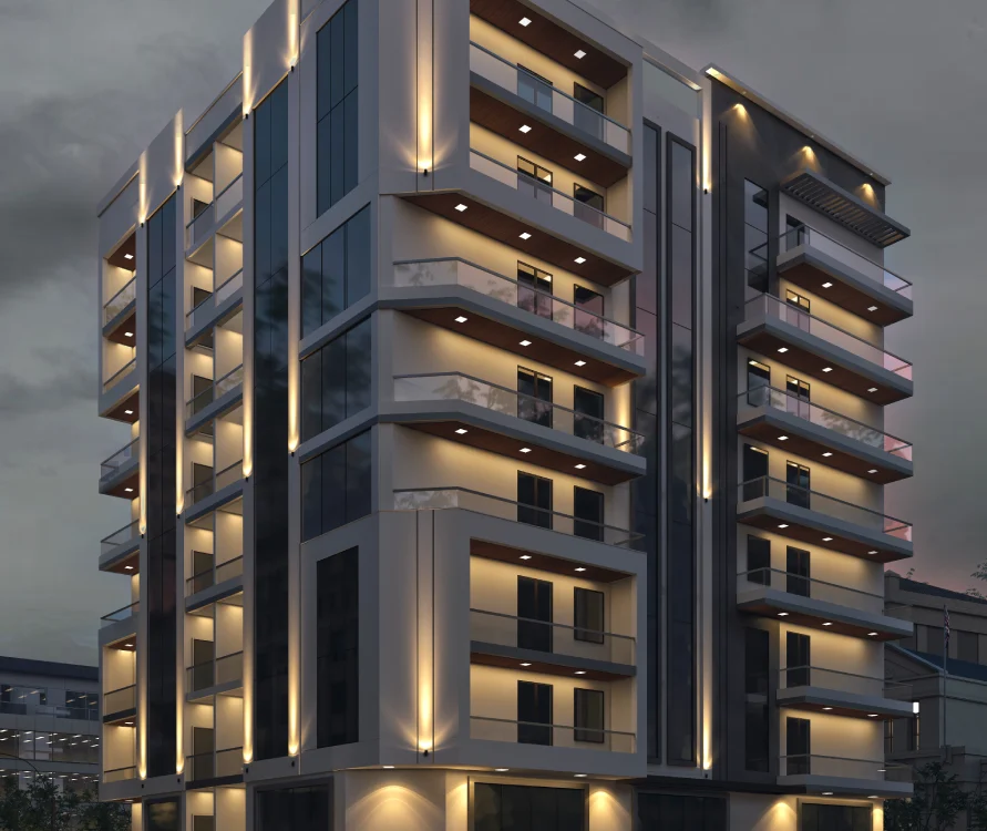 مبنى سكني وتجاري - ليلاً